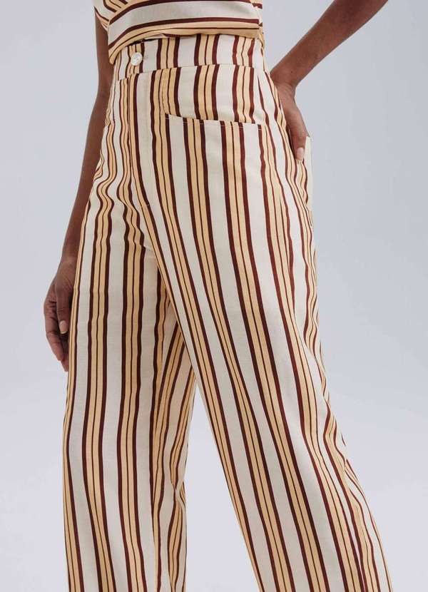 Hering - Calca Feminina Fio Tinto Cintura Alta Bege 2