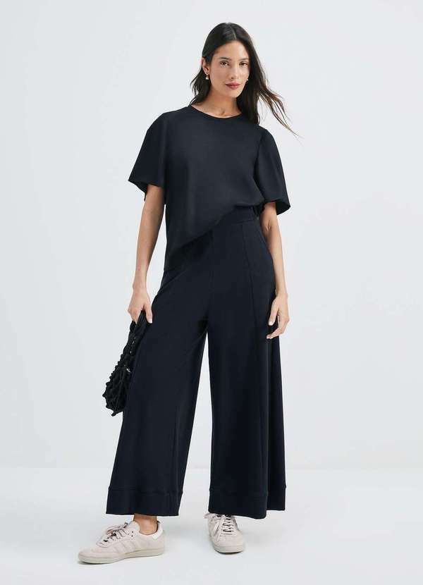 Calça Feminina Pantacourt Preta Linho Pantacourt Linho Preto Com