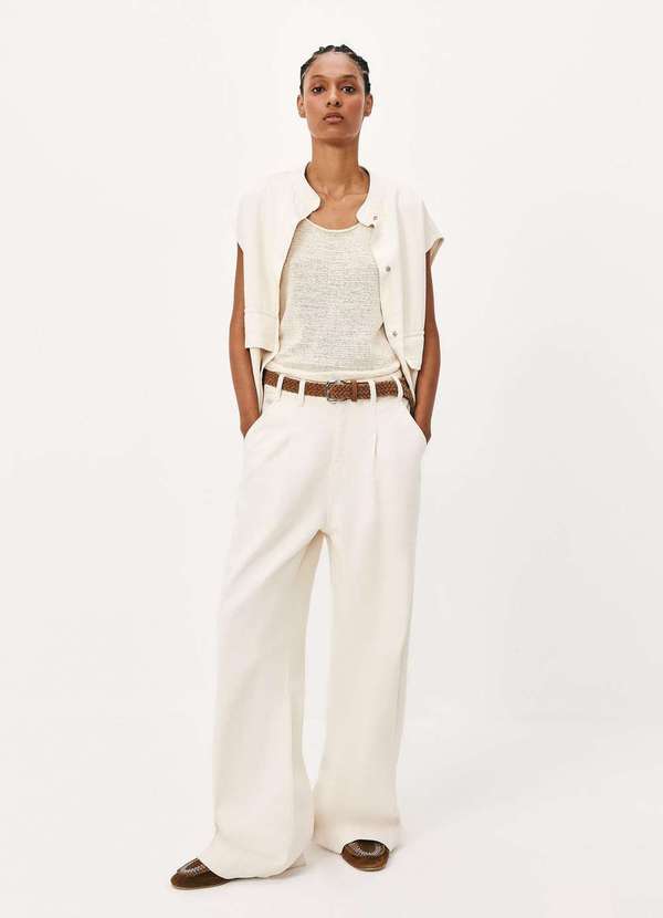 Calca Feminina Pantalona em Sarja Branco Hering Oficial