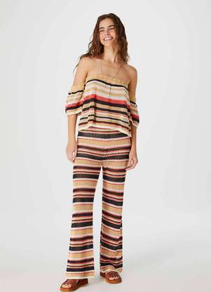 Hering - Calca Feminina Pantalona Listrada em Trico - HERING