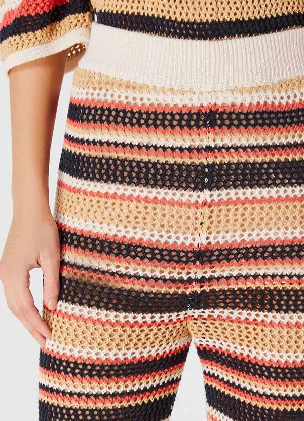 Hering - Calca Feminina Pantalona Listrada em Trico Bege 2
