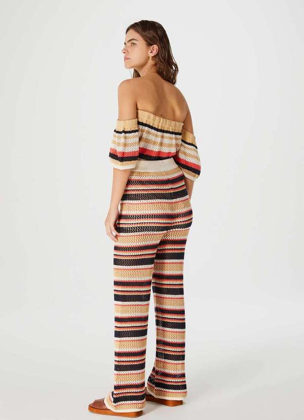 Hering - Calca Feminina Pantalona Listrada em Trico Bege 3
