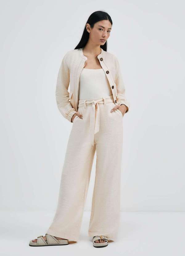 Hering - Calca Feminina Reta Cintura Alta Clochard Bege