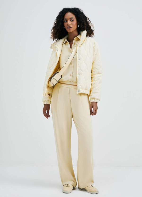 Hering - Calca Feminina Reta Cintura Alta com Faixa Amarelo