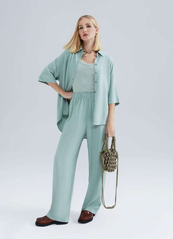 Hering - Calca Feminina Reta Cintura Alta com Linho Verde