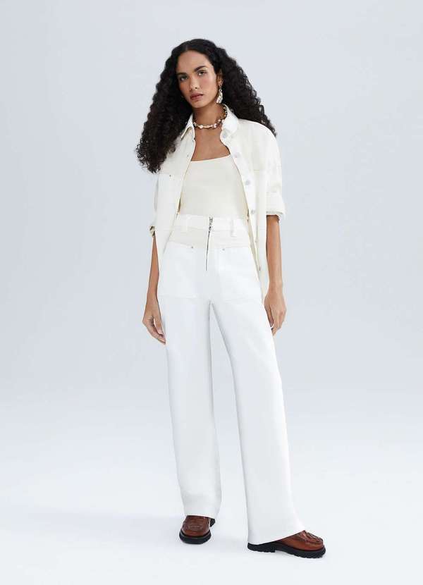 Hering - Calca Feminina Reta Cintura Media em Sarja Bicolor Branco