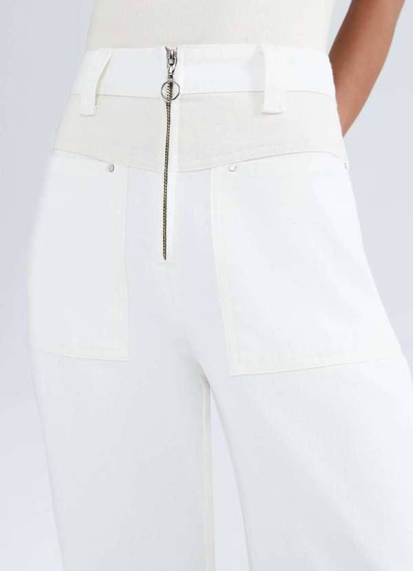 Hering - Calca Feminina Reta Cintura Media em Sarja Bicolor Branco 2