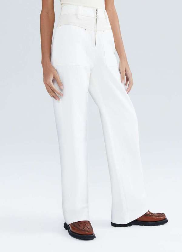 Hering - Calca Feminina Reta Cintura Media em Sarja Bicolor Branco 4