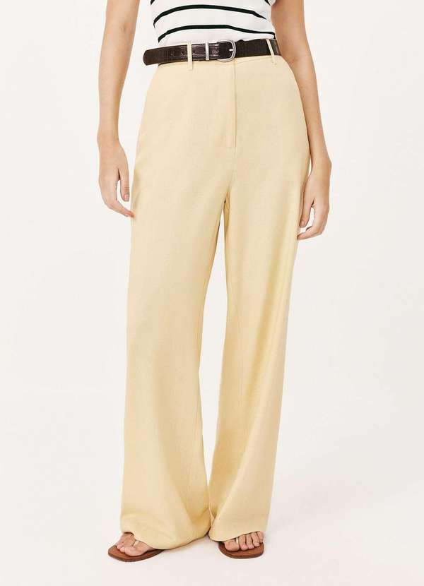 Hering - Calca Feminina Reta em Tecido Rustico Amarelo 4