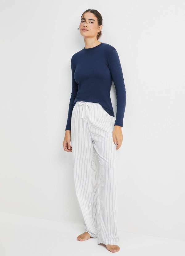 Hering - Calca Feminina Reta Estampada em Viscose Branco