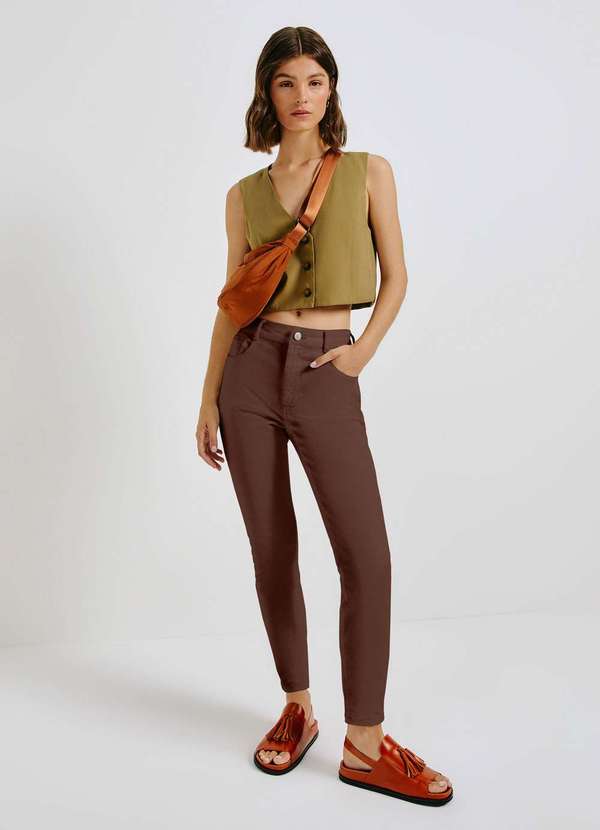 Hering - Calca Feminina Skinny Cintura Alta em Sarja Marrom