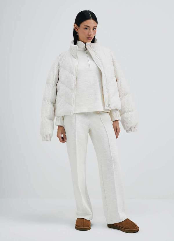 Hering - Calca Feminina Slim em Malha Boucle Branco