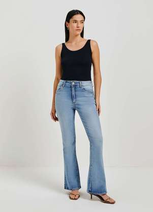 Calca Jeans Basica Feminina Cintura Media Flare Petit Azul