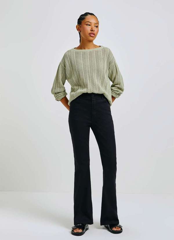 Calca Jeans Feminina Flare Cintura Media Soft Touch Preto Hering