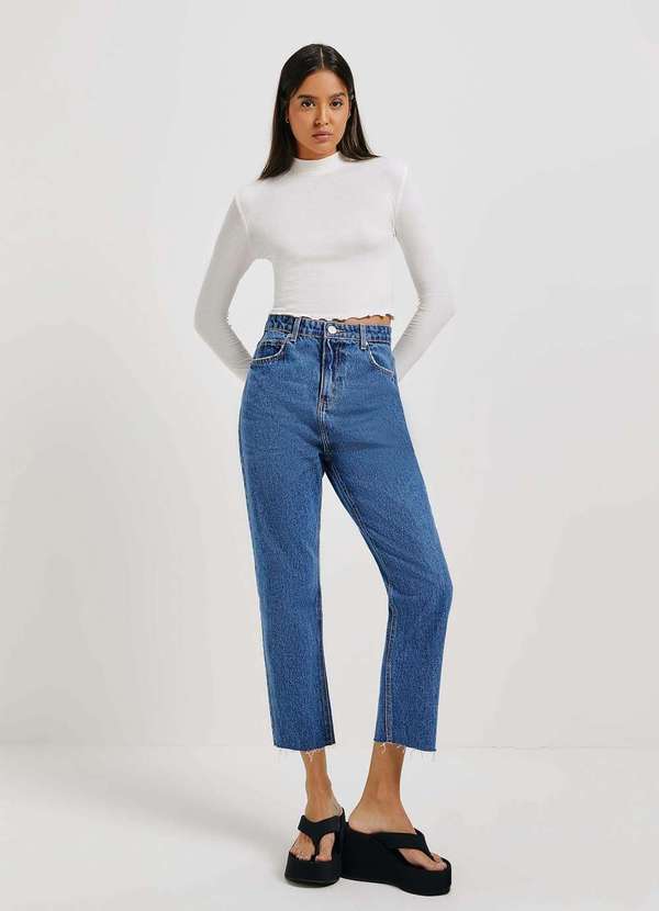 Hering - Calca Jeans Feminina Reta Barra a Fio Azul