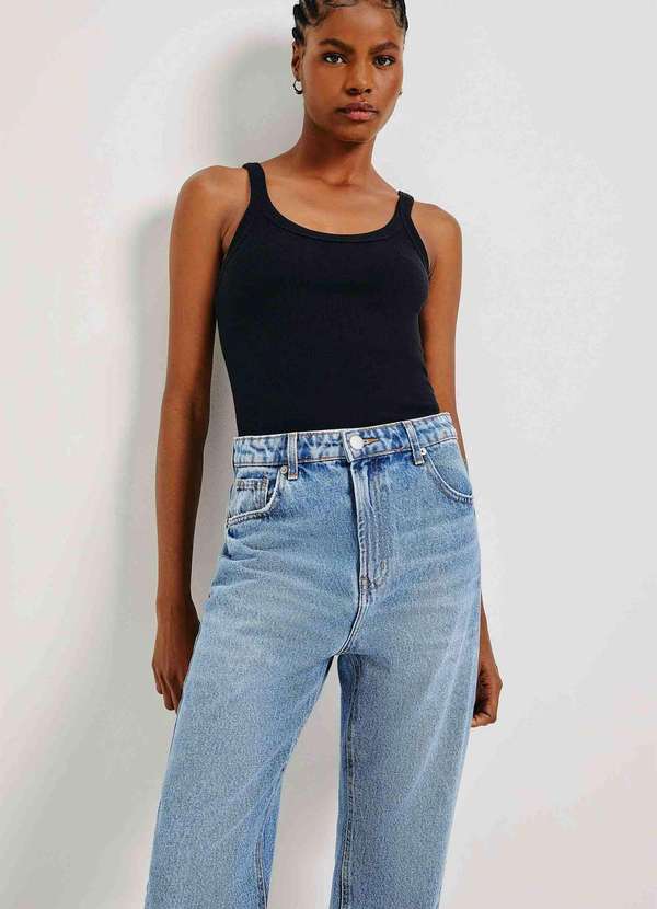 Hering - Calca Jeans Feminina Reta Cintura Alta Azul 2