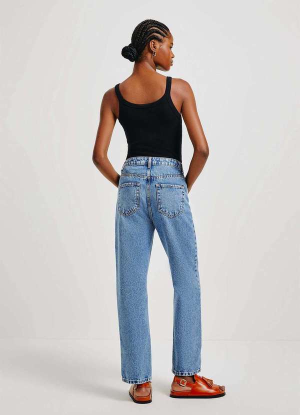 Hering - Calca Jeans Feminina Reta Cintura Alta Azul 3