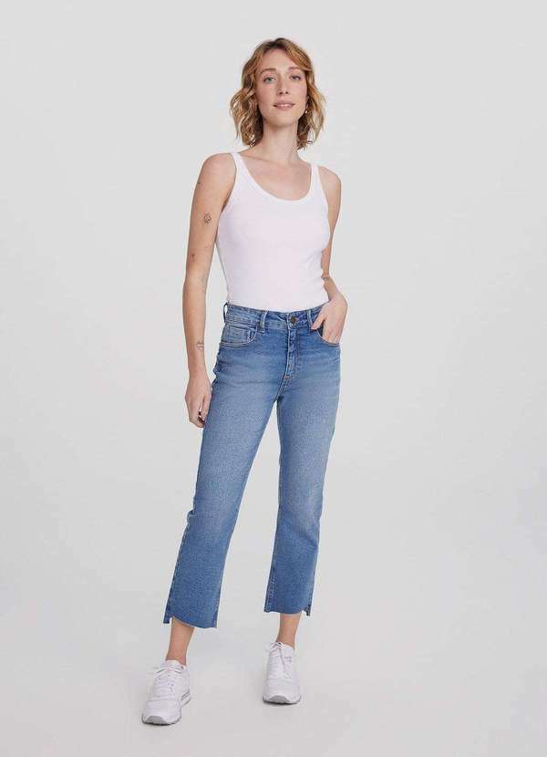 Hering - Calca Jeans Feminina Reta Cropped Cintura Alta Azul