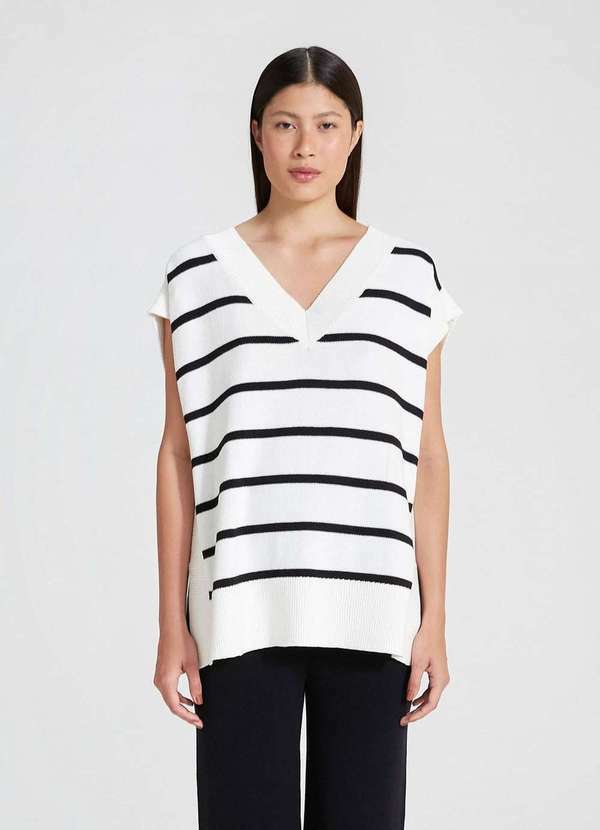 Hering - Colete Feminino Listrado em Trico Branco
