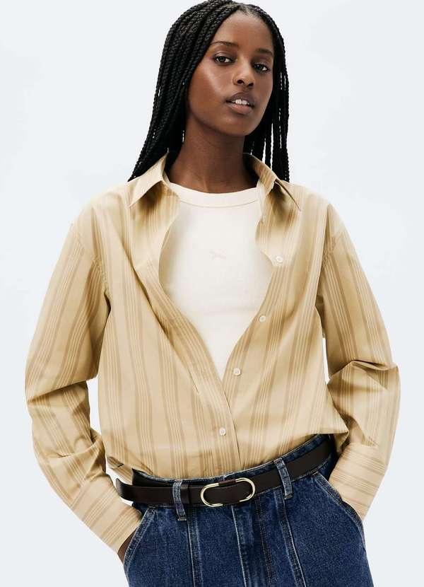 Hering - Camisa Feminina Manga Longa em Fio Tinto Bege