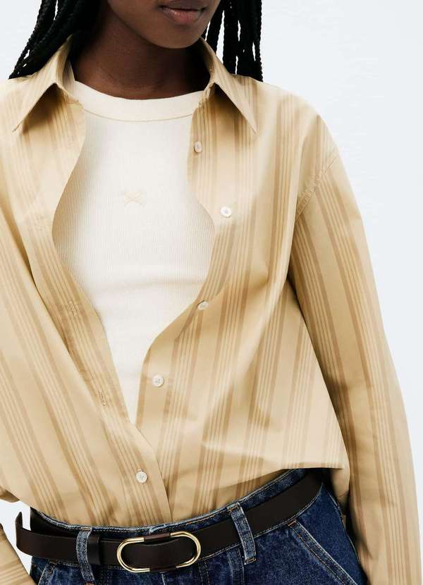 Hering - Camisa Feminina Manga Longa em Fio Tinto Bege 2