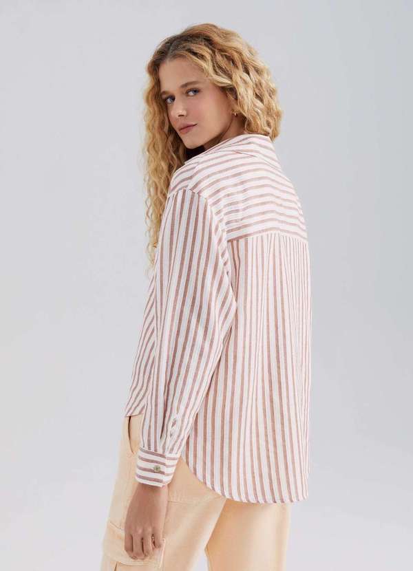 Hering - Camisa Feminina Manga Longa Listrada Bege 3