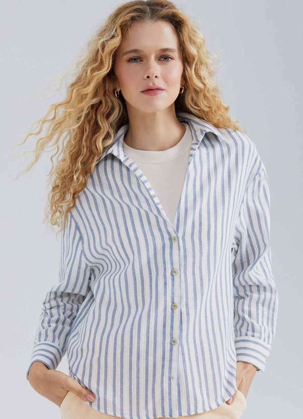 Hering - Camisa Feminina Manga Longa Listrada Azul