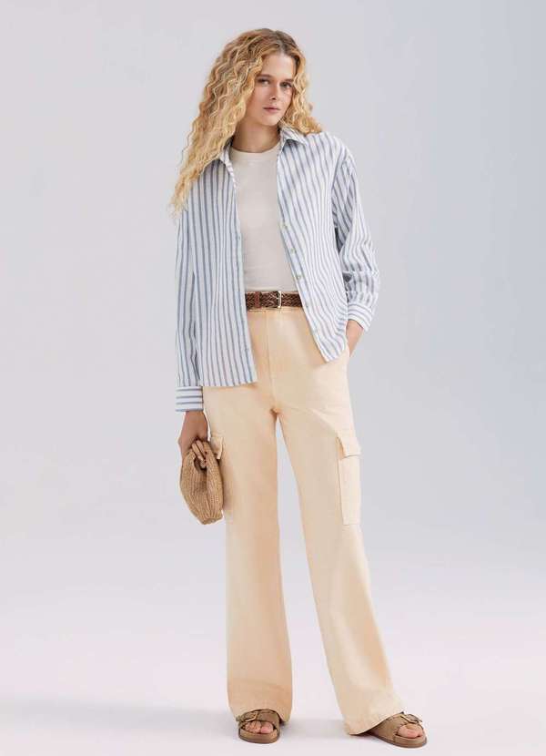 Hering - Camisa Feminina Manga Longa Listrada Azul 2