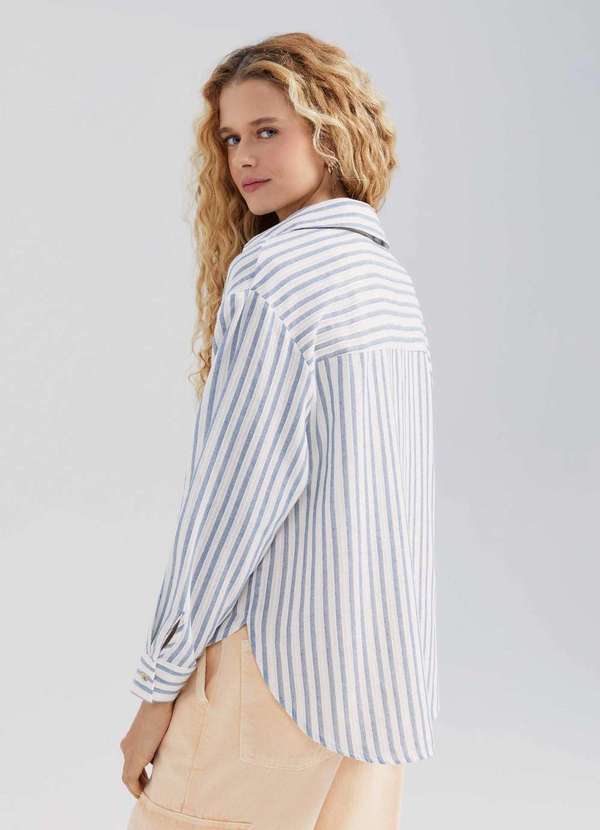 Hering - Camisa Feminina Manga Longa Listrada Azul 3