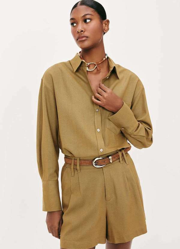 Hering - Camisa Feminina Manga Longa Oversized Marrom