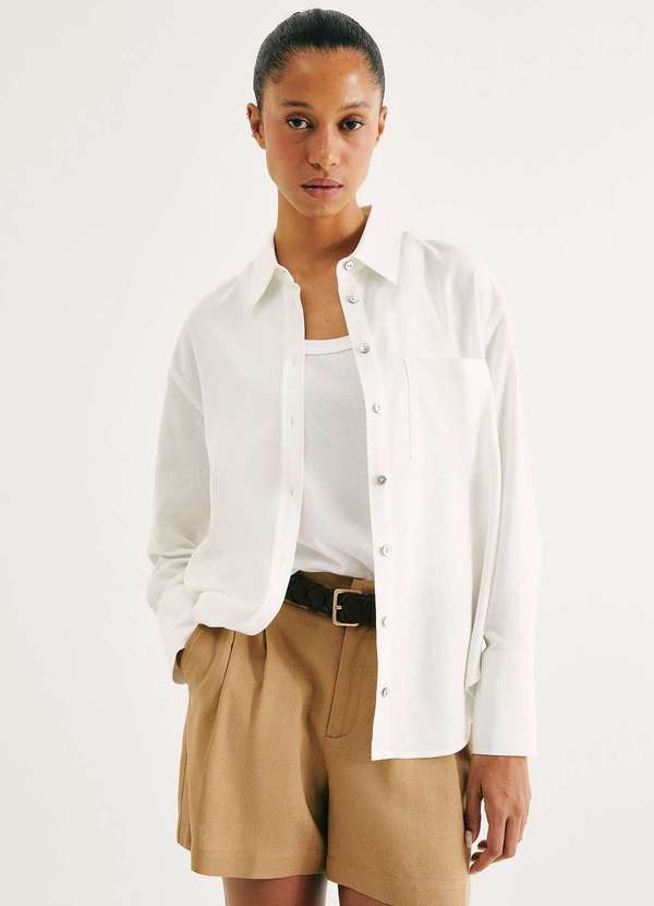 Hering - Camisa Feminina Manga Longa Oversized Branco