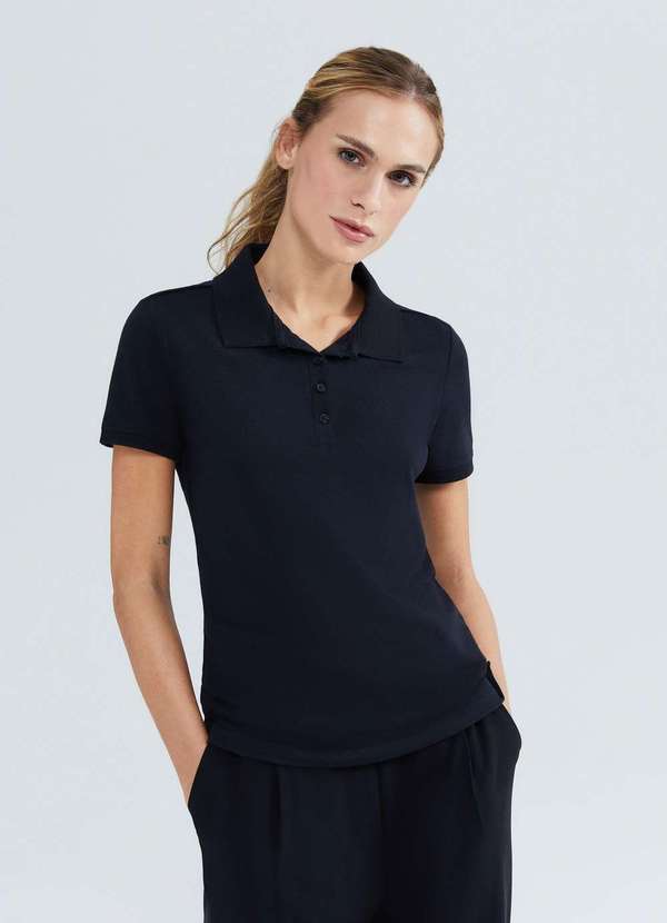 Hering - Camisa Polo Basica Feminina Slim Manga Curta Preto