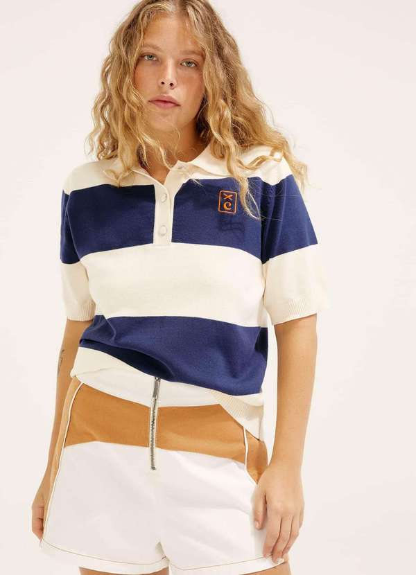 Camisa Polo Feminina Marisa Camisa Polo Feminina Listrada Blusa