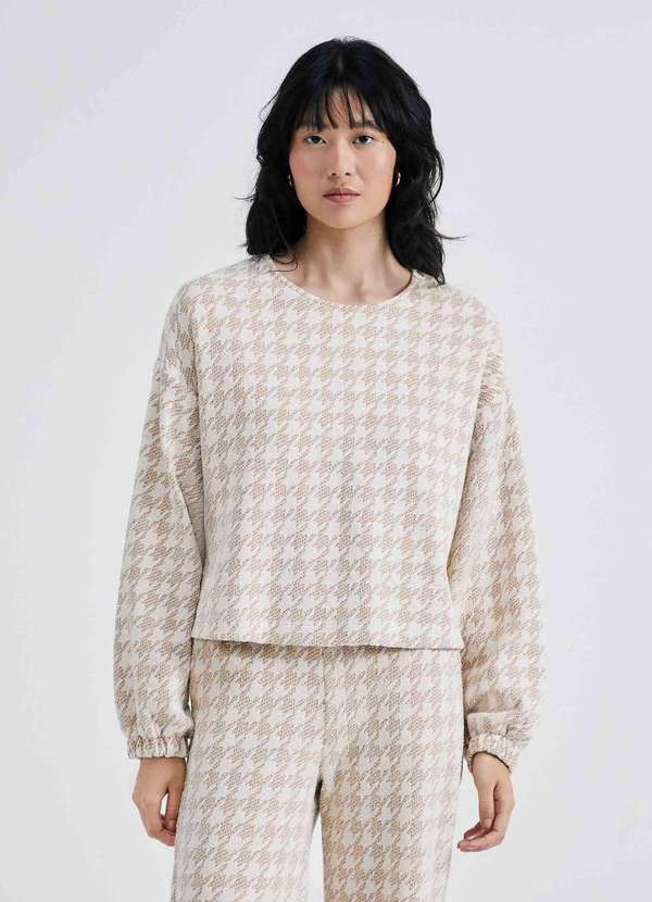 Hering - Blusao Feminino Box em Malha Jacquard Marrom