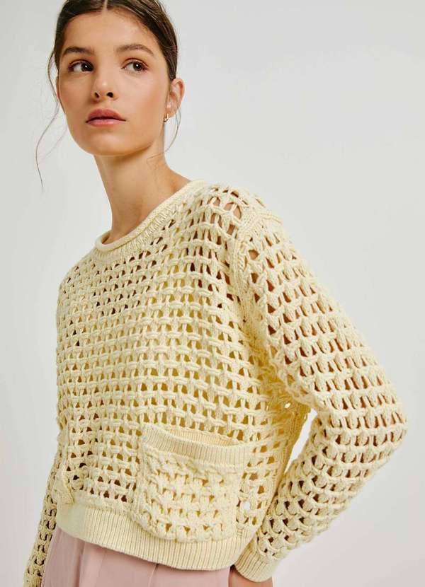 Hering - Blusao Feminino em Trico com Bolso Amarelo