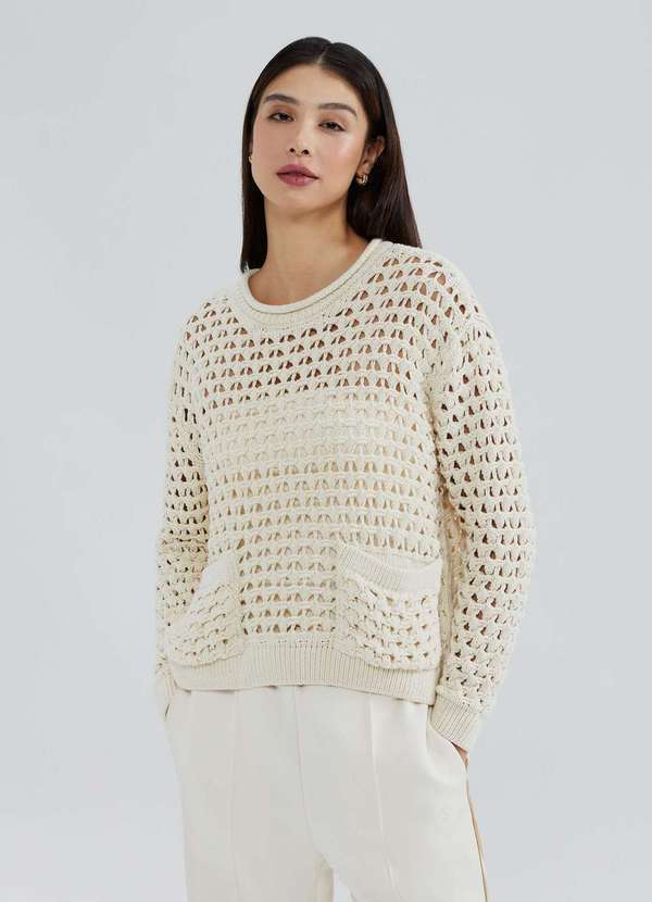 Hering - Blusao Feminino em Trico com Bolso Bege