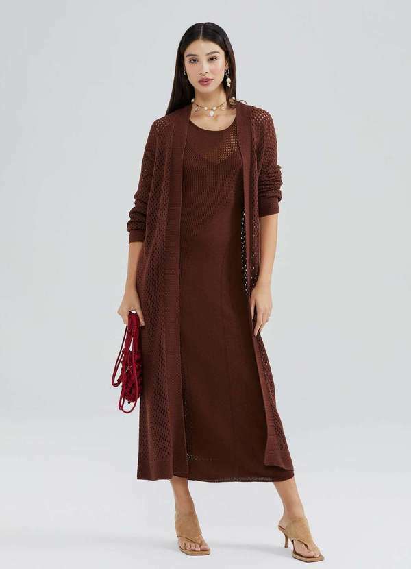 Hering - Cardigan Feminino Alongado em Trico Marrom
