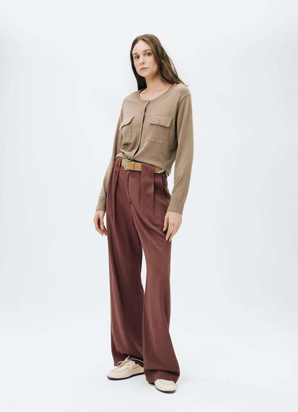 Hering - Cardigan Feminino Decore Redondo em Trico Marrom 2