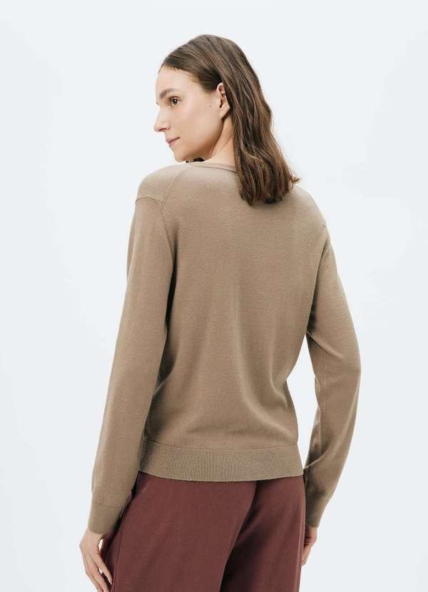 Hering - Cardigan Feminino Decore Redondo em Trico Marrom 3