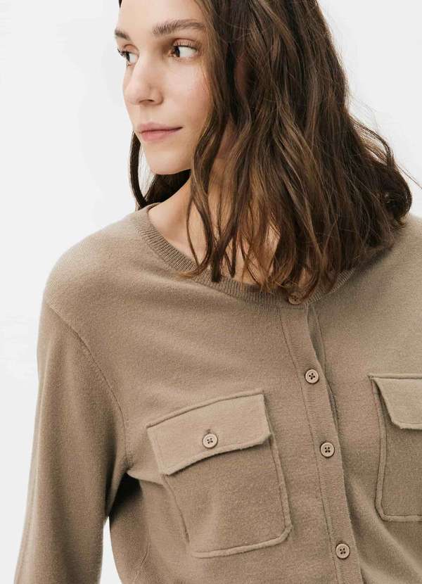 Hering - Cardigan Feminino Decore Redondo em Trico Marrom 4