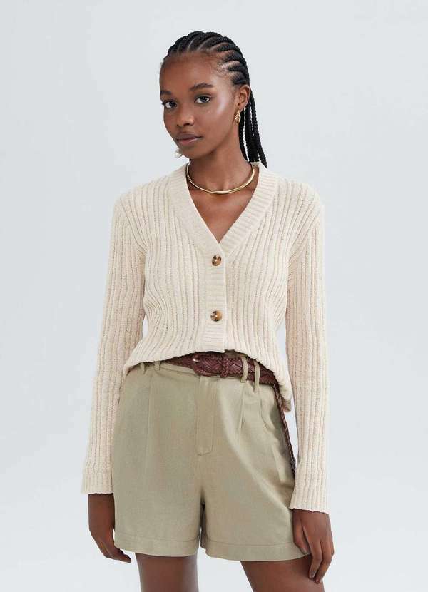 Hering - Cardigan Feminino Decote V em Trico Nude