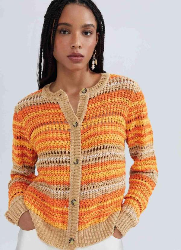 Hering - Cardigan Feminino em Trico Fio Tinto Laranja