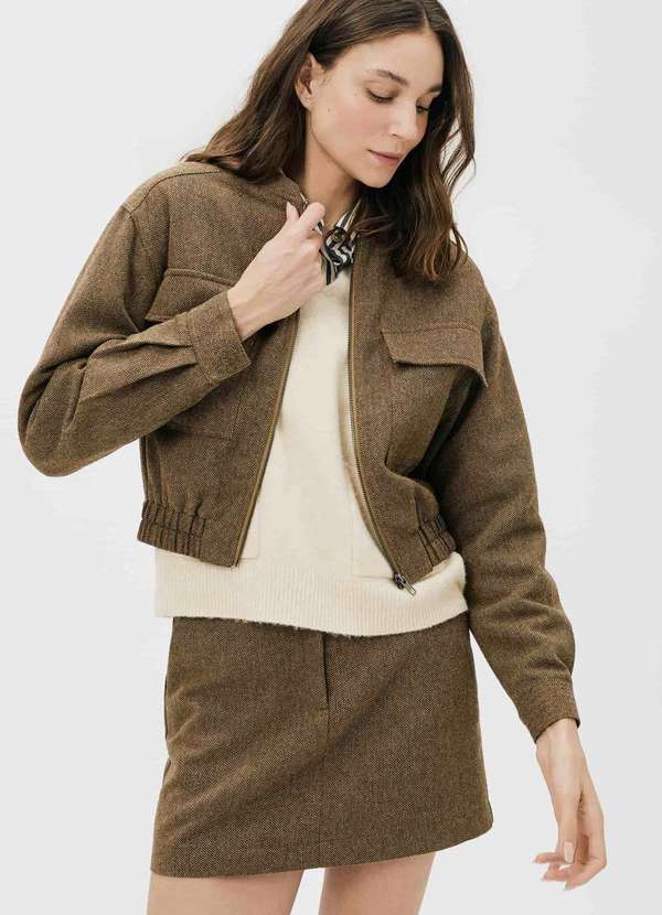 Hering - Jaqueta Feminina Bomber Fio Tinto com La Marrom