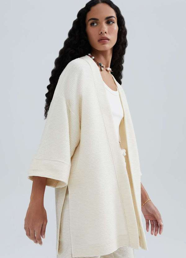 Hering - Kimono Feminino em Malha Texturizada Bege 4