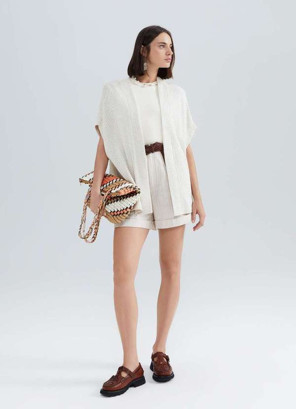 Hering - Kimono Feminino Oversized Texturizado com Linho Branco