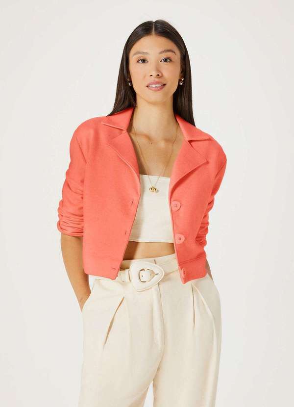 Hering - Blazer Cropped Feminino em Moletom Alfaiatado Vermelho