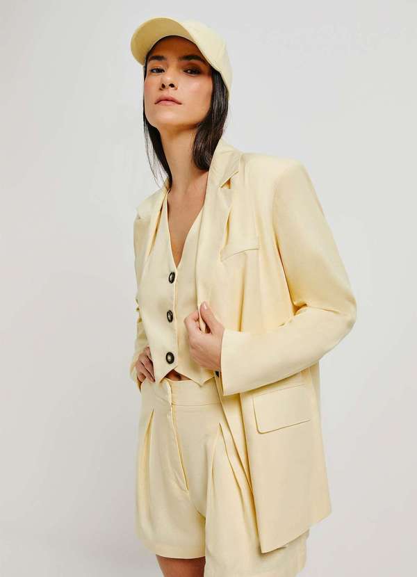 Hering - Blazer Feminino Regular com Linho Amarelo