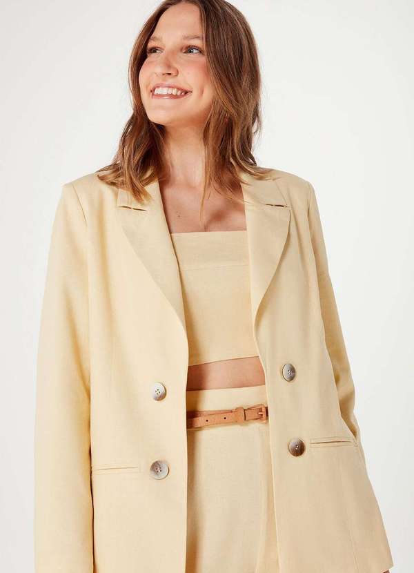 Hering - Blazer Feminino Reto Alongado em Linho Amarelo 2