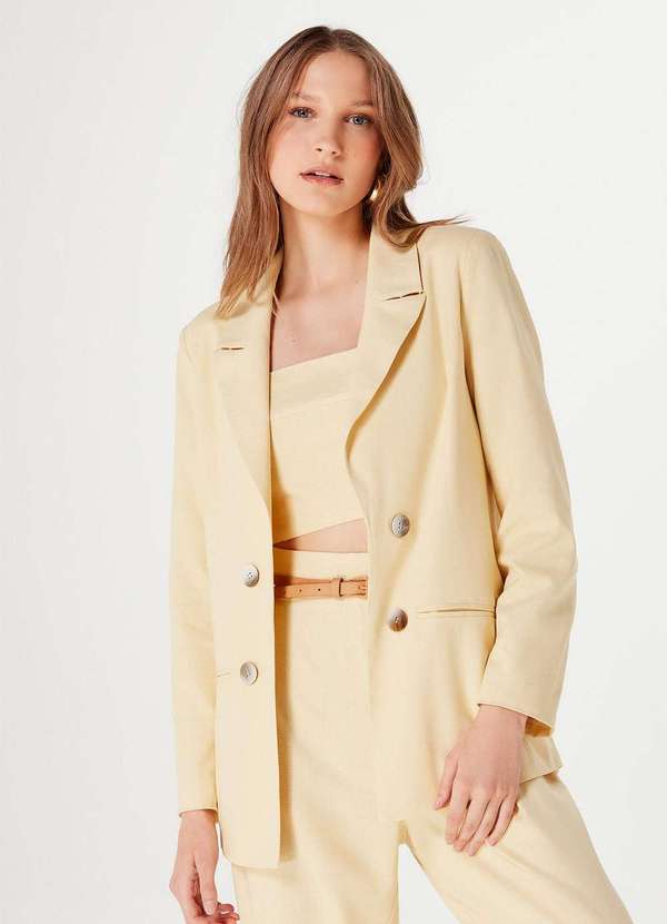 Hering - Blazer Feminino Reto Alongado em Linho Amarelo 4