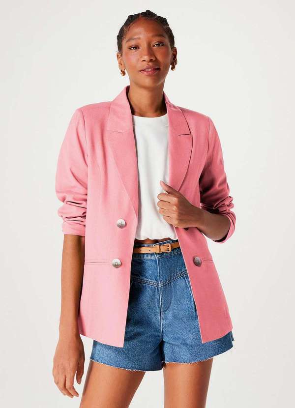 Hering - Blazer Feminino Reto Alongado em Linho Rosa
